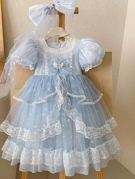 Light Blue Fairy Princess Lace Dress
