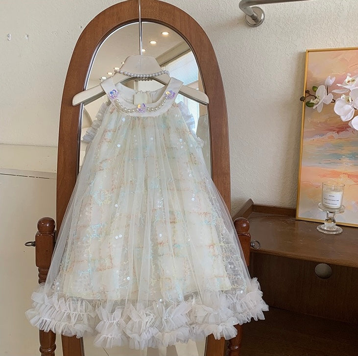Ivory Sparkle Tulle Dress with Pearls
