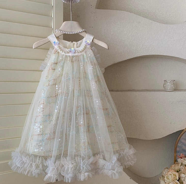 Ivory Sparkle Tulle Dress with Pearls