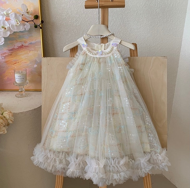 Ivory Sparkle Tulle Dress with Pearls