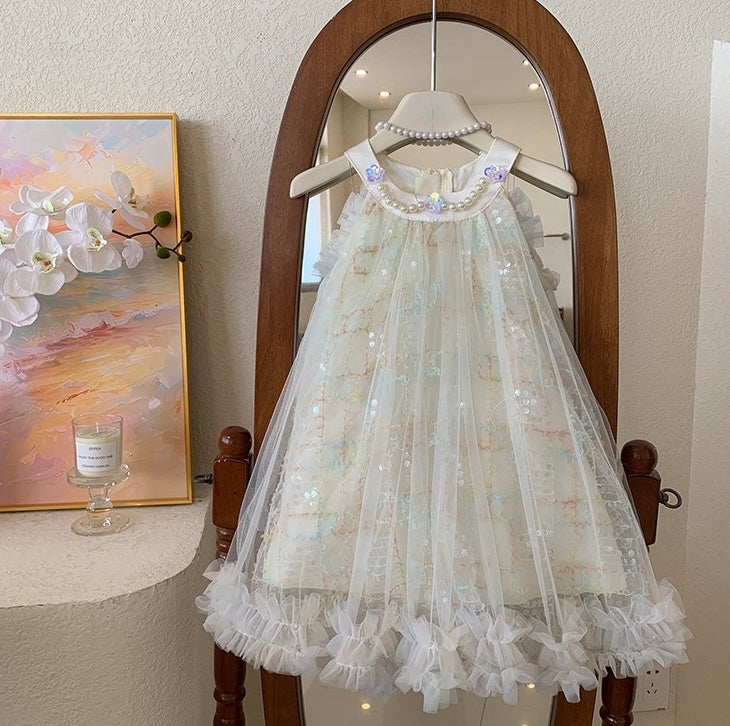 Ivory Sparkle Tulle Dress with Pearls