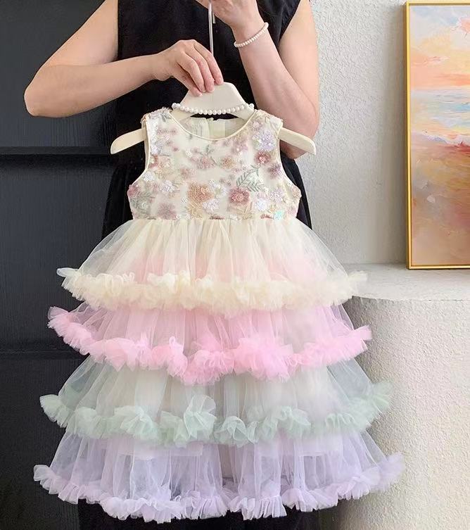Pastel Rainbow Ruffle Tulle Dress