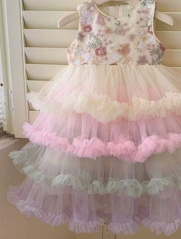 Pastel Rainbow Ruffle Tulle Dress