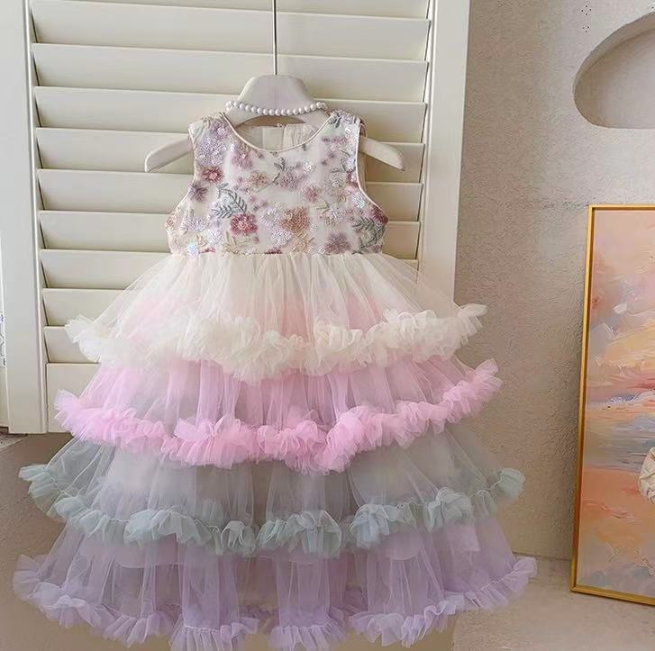 Pastel Rainbow Ruffle Tulle Dress