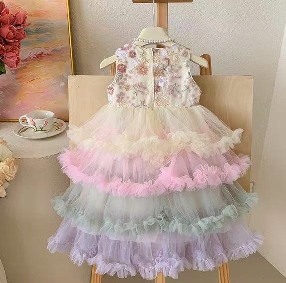 Pastel Rainbow Ruffle Tulle Dress
