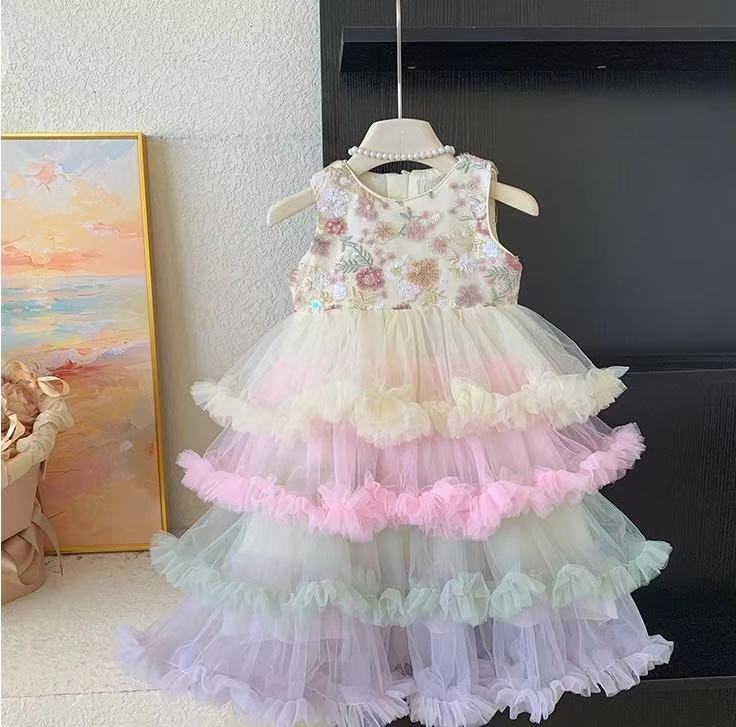 Pastel Rainbow Ruffle Tulle Dress