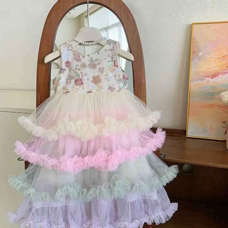 Pastel Rainbow Ruffle Tulle Dress