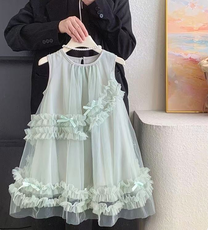 Mint Green Ruffle Bow Tulle Dress