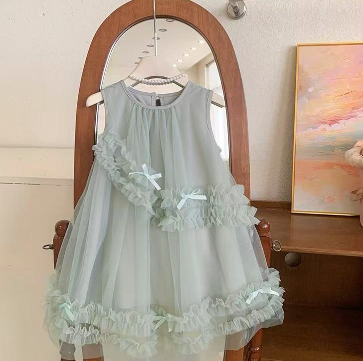 Mint Green Ruffle Bow Tulle Dress