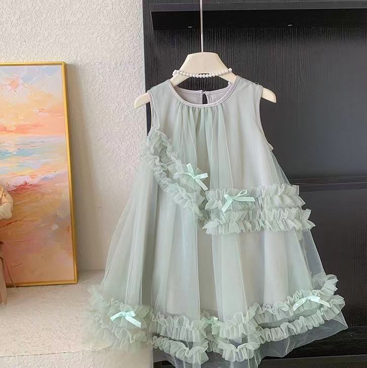 Mint Green Ruffle Bow Tulle Dress