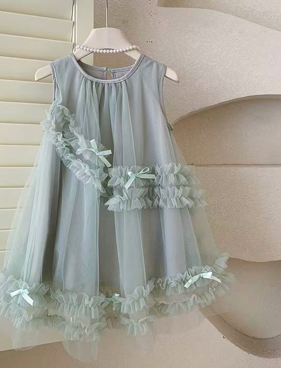 Mint Green Ruffle Bow Tulle Dress