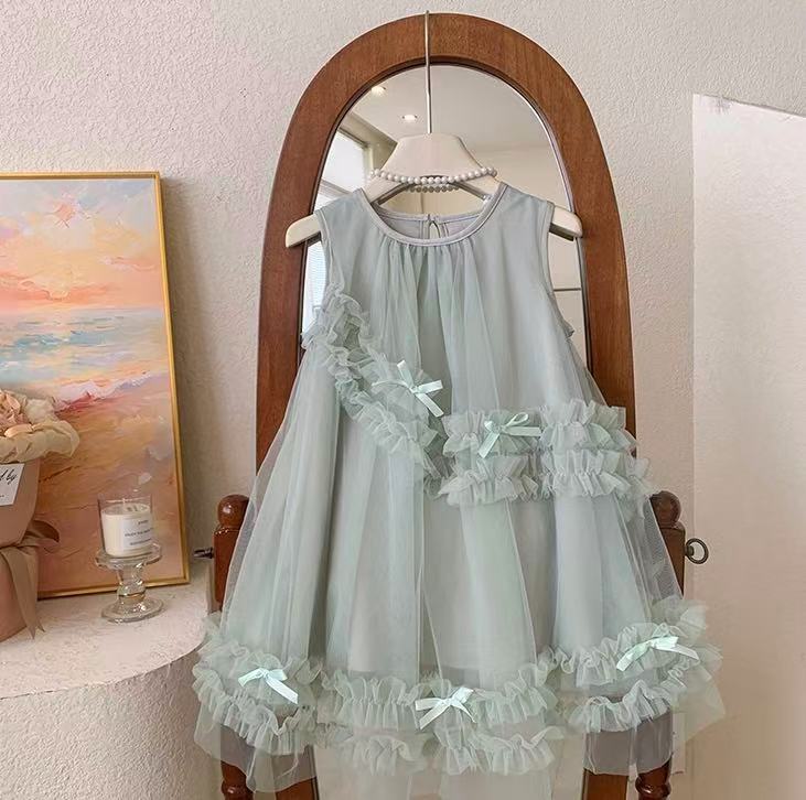 Mint Green Ruffle Bow Tulle Dress