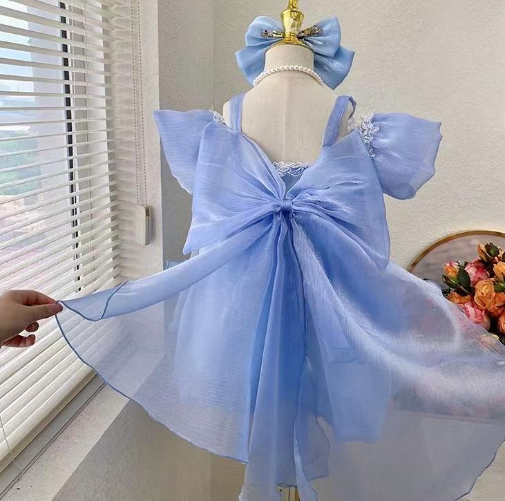 Sky Blue Fairy Ruffle Dress with Big Bow