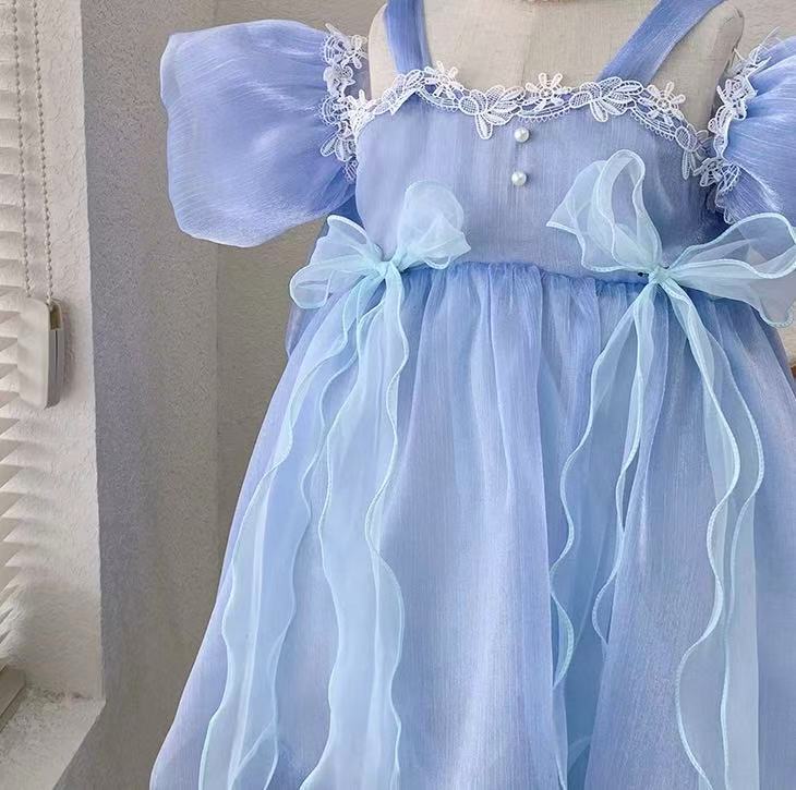 Sky Blue Fairy Ruffle Dress with Big Bow