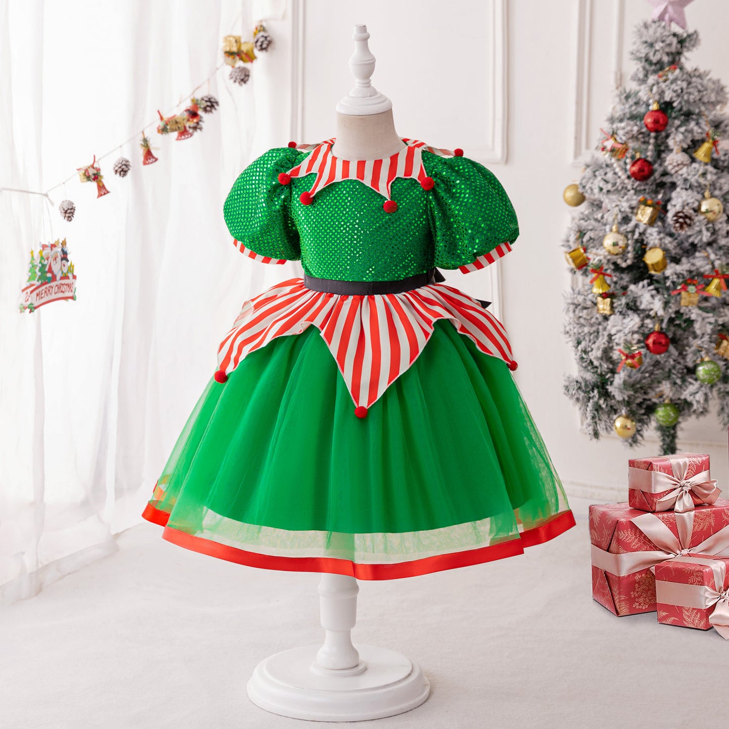 Christmas Elf-Inspired Dress with Candy Cane Stripes