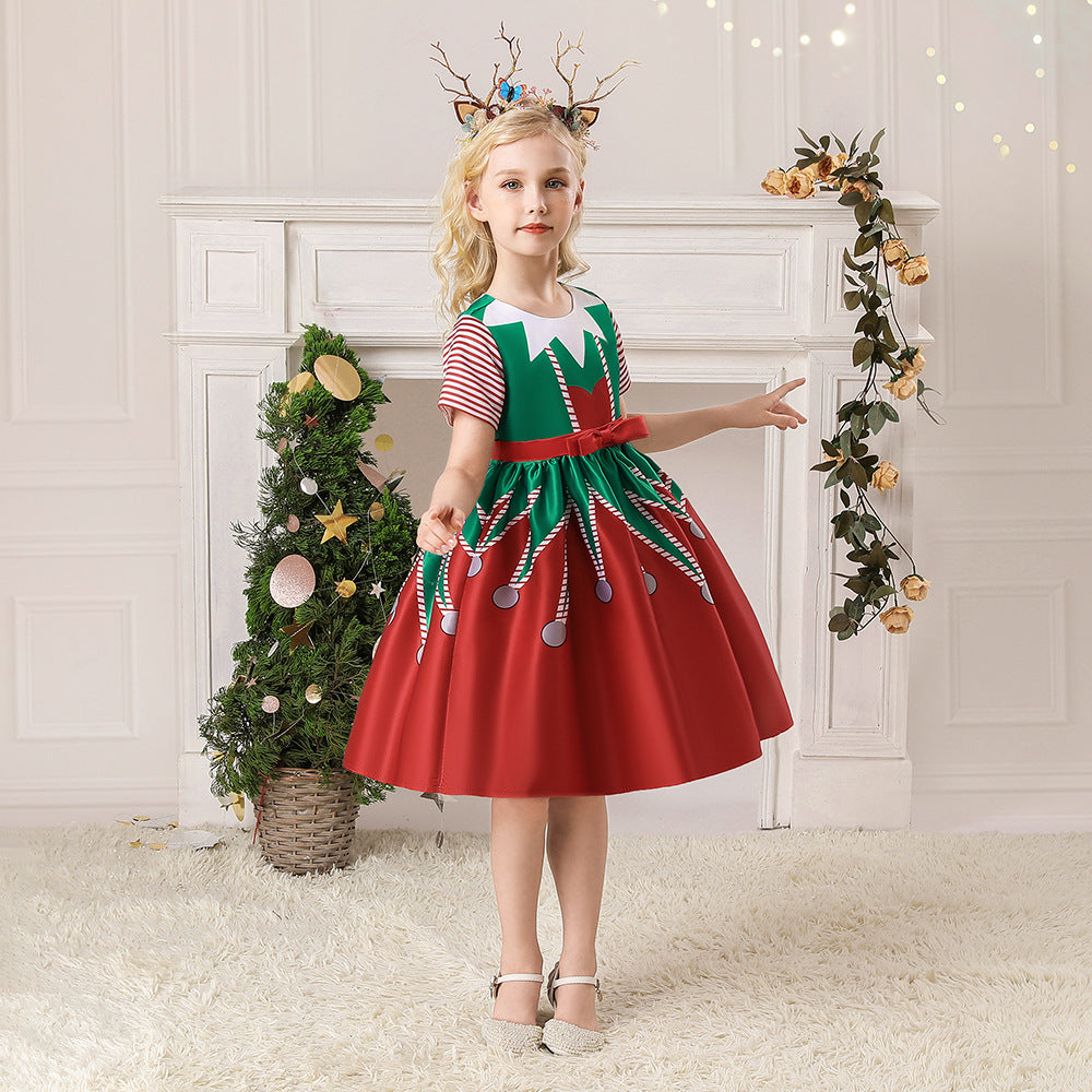 Festive Candy Cane Christmas Dress for Girls