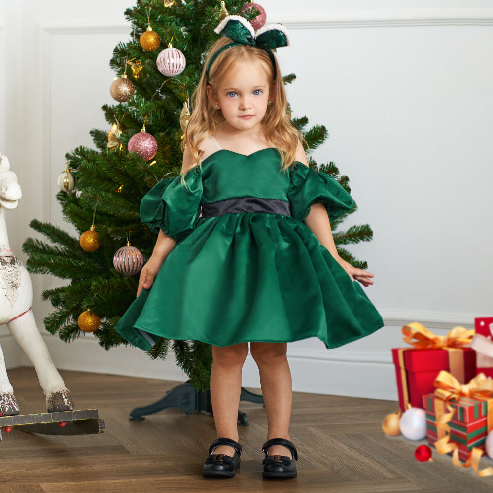 Elegant Emerald Green Holiday Dress for Girls