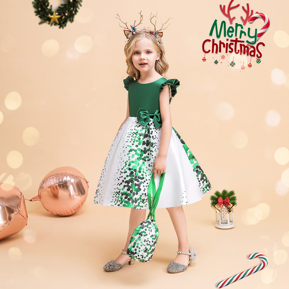 Green and White Polka Dots Christmas Dress for Girls