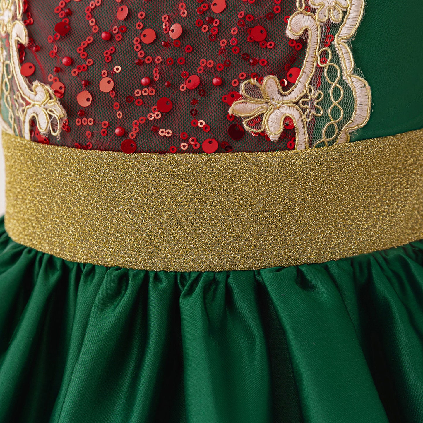 Holiday Princess Puff Sleeve Dress in Green and Red