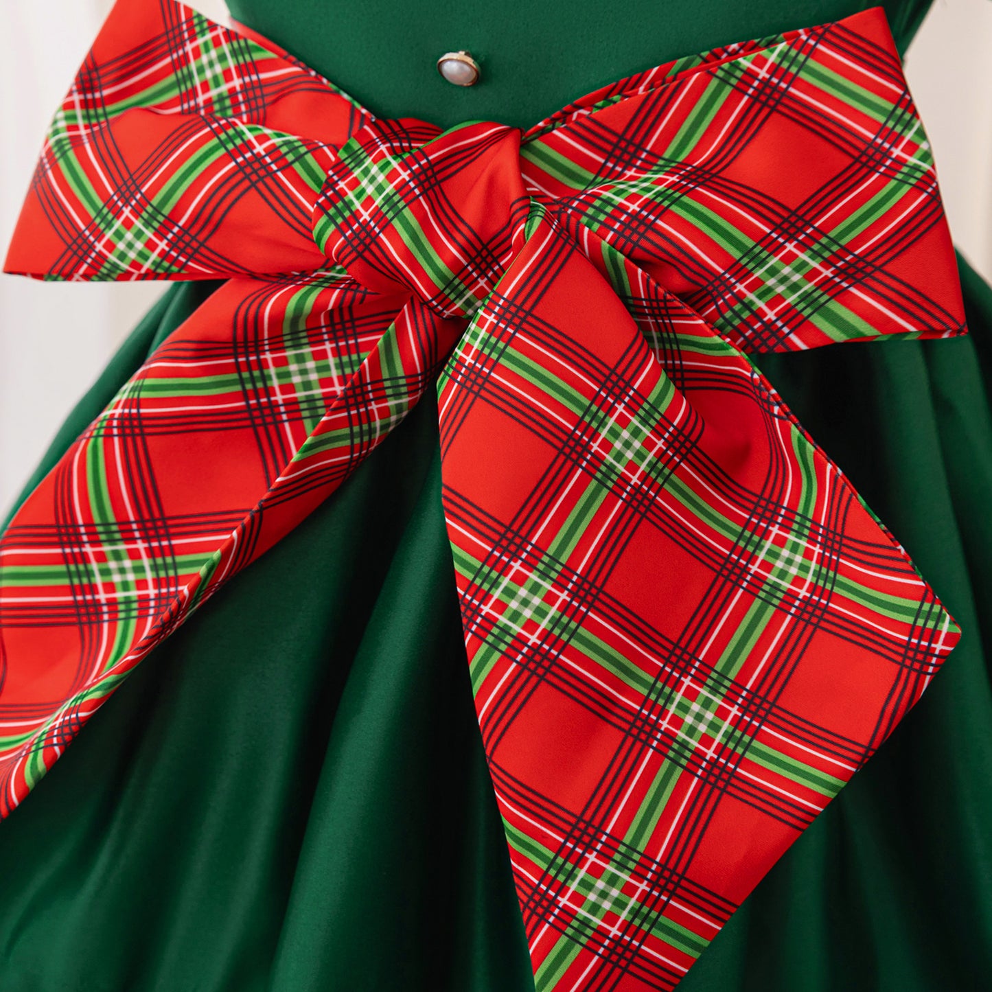 Classic Christmas Plaid Bow Dress