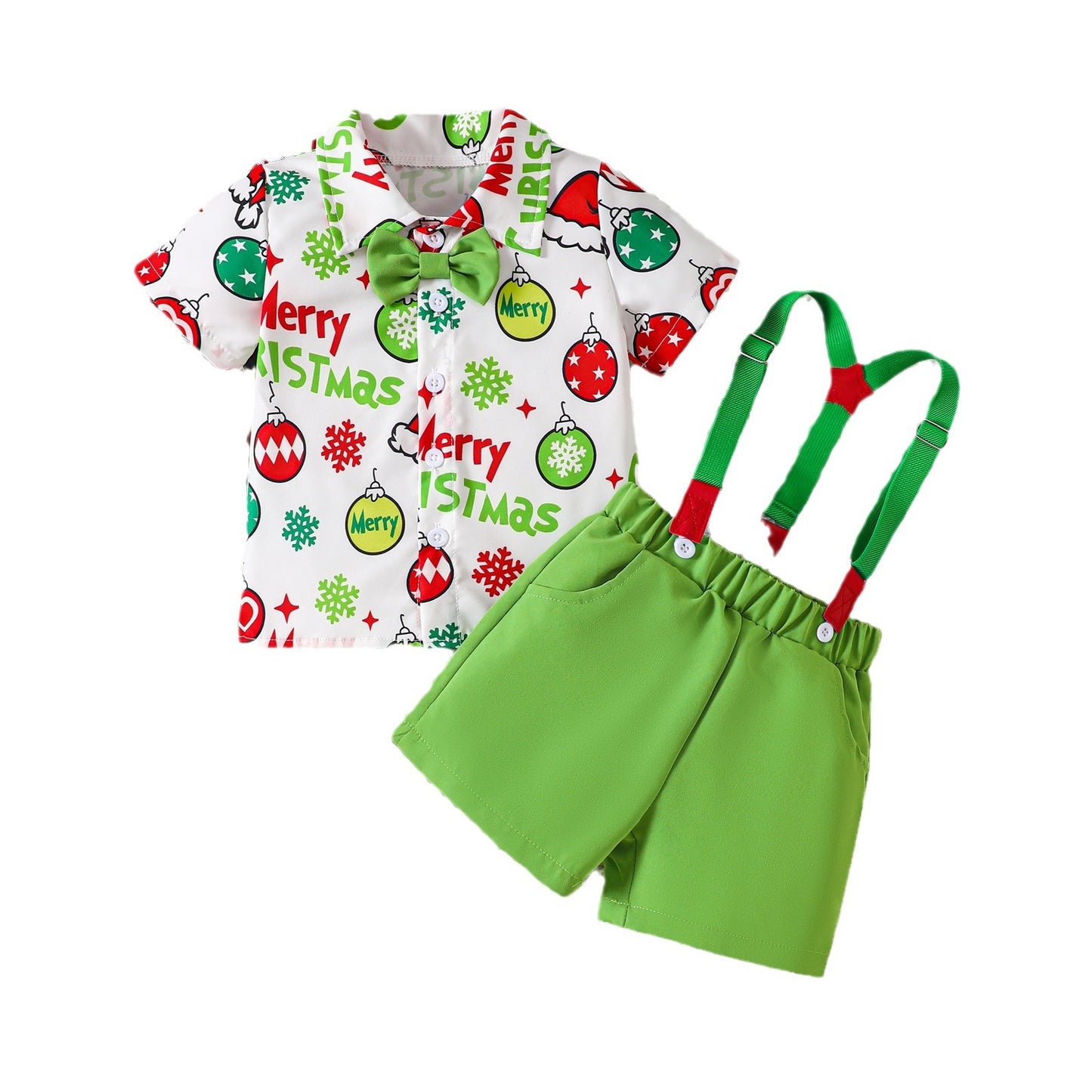 Festive Christmas Shirt and Suspender Shorts Set