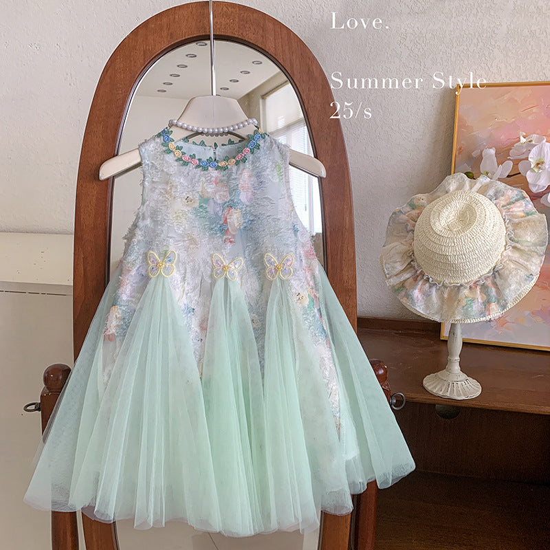 Girls Mint Green Princess Dress Sleeveless Tulle for Summer Party