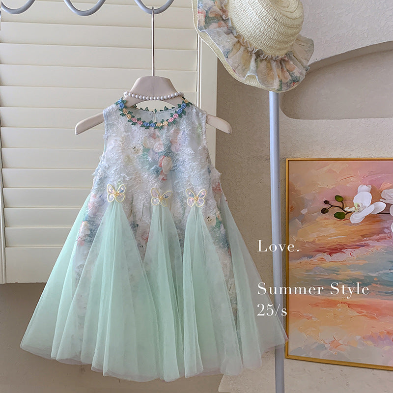 Girls Mint Green Princess Dress Sleeveless Tulle for Summer Party