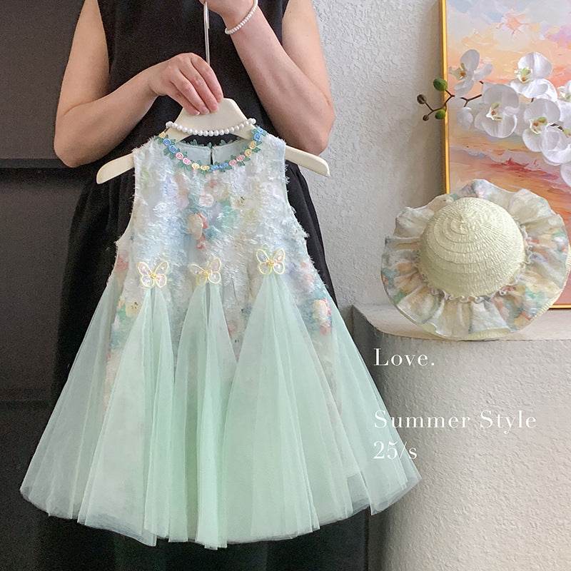 Girls Mint Green Princess Dress Sleeveless Tulle for Summer Party