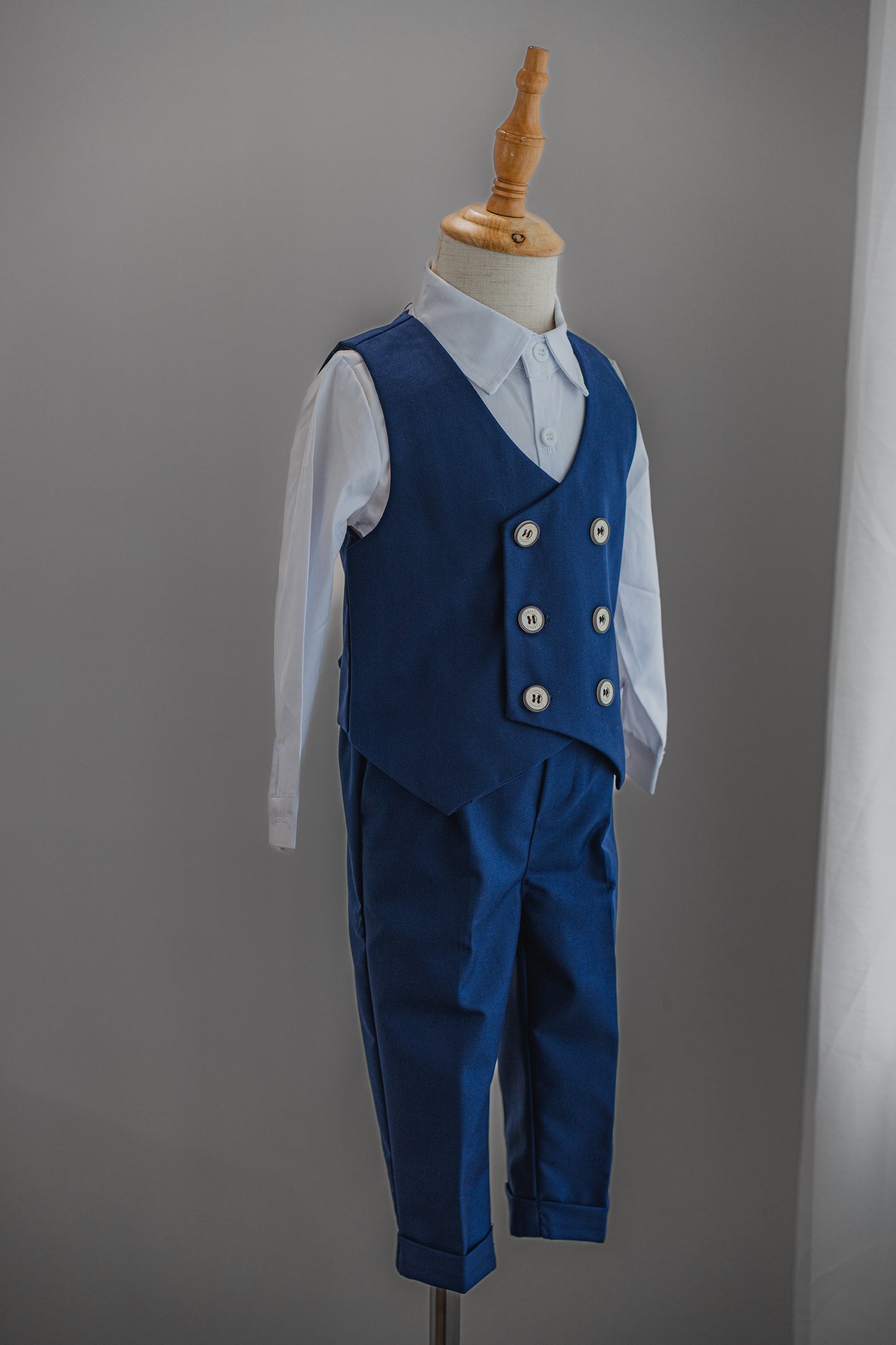 Kids Boys Shirt & Vest & Pants Clothing Set 3 Pieces Long Sleeve Navy Blue Formal Suit