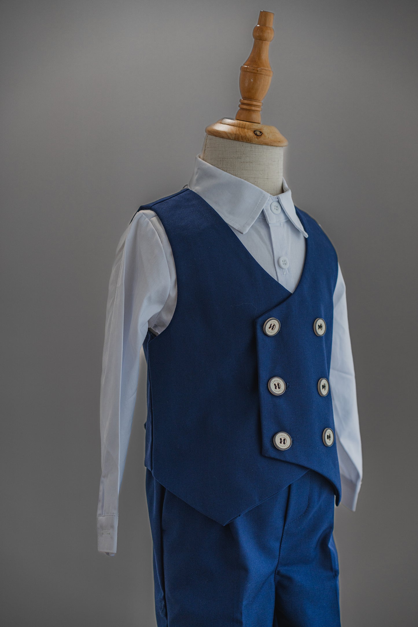 Kids Boys Shirt & Vest & Pants Clothing Set 3 Pieces Long Sleeve Navy Blue Formal Suit