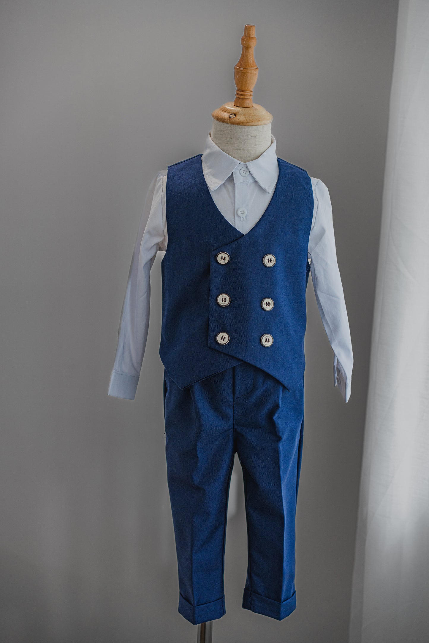 Kids Boys Shirt & Vest & Pants Clothing Set 3 Pieces Long Sleeve Navy Blue Formal Suit