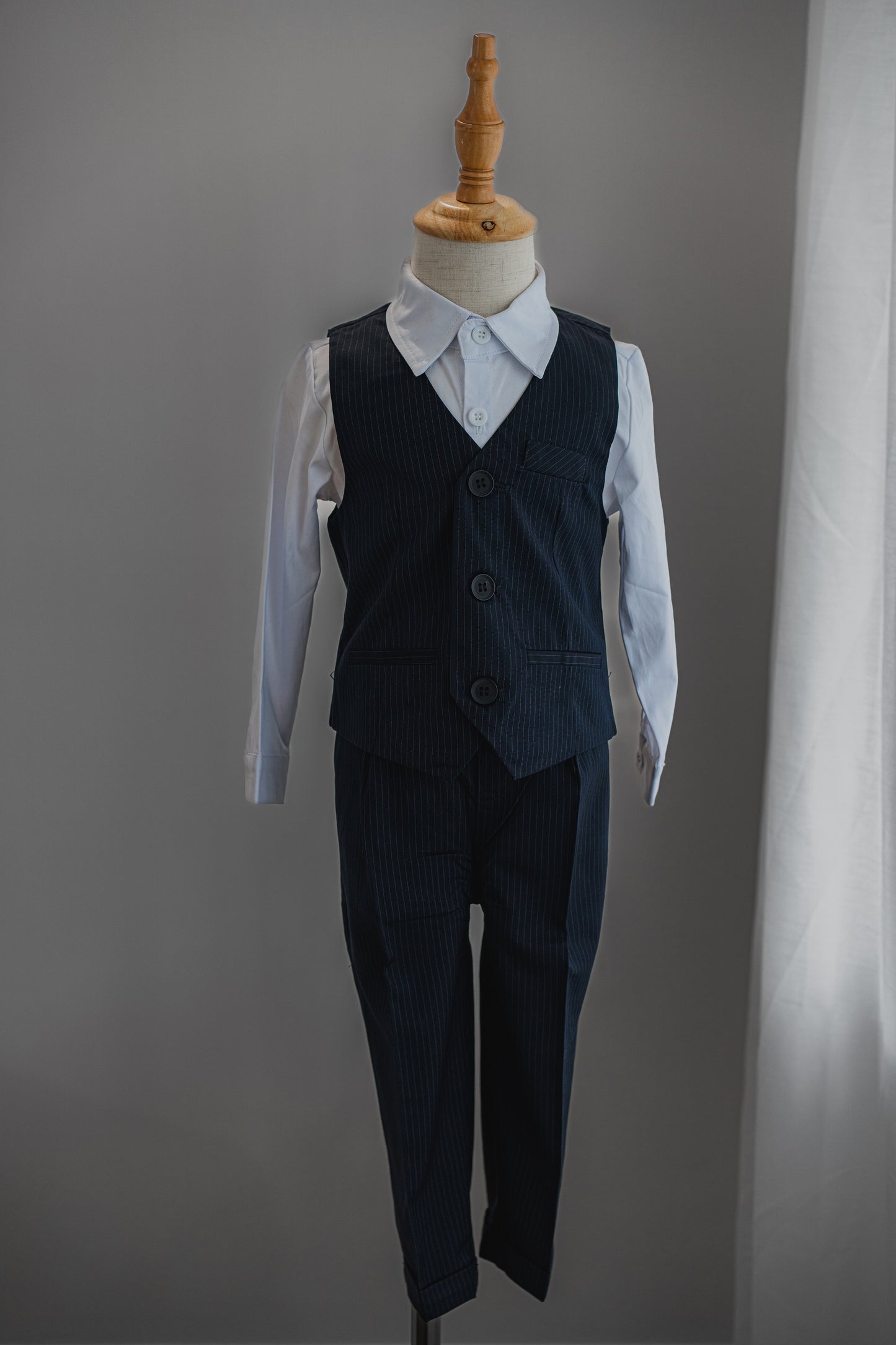 Kids Boys Formal Suit Wedding Wear 4 Pieces Set Striped