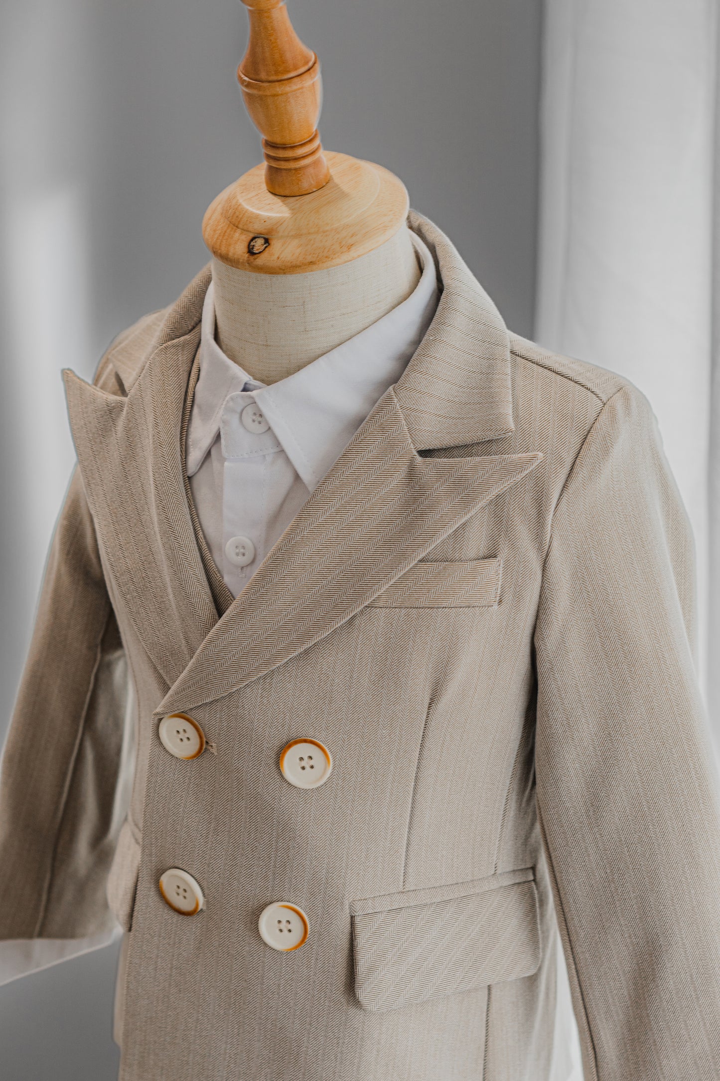 Kids Boys Formal Suit Wedding Wear 4 Pieces Set Beige