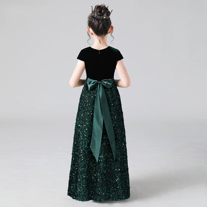 Emerald Starry Night Long Formal Dress with Bow