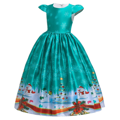 Children Santa Claus Print Girl Christmas Long Dress