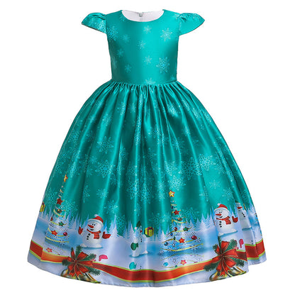 Children Santa Claus Print Girl Christmas Long Dress
