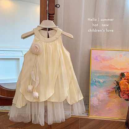 Yellow Petal Layered Dress with Tulle – Summer Style