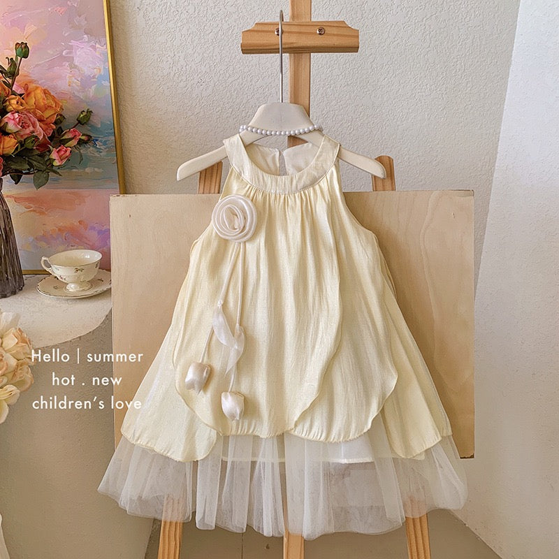 Yellow Petal Layered Dress with Tulle – Summer Style