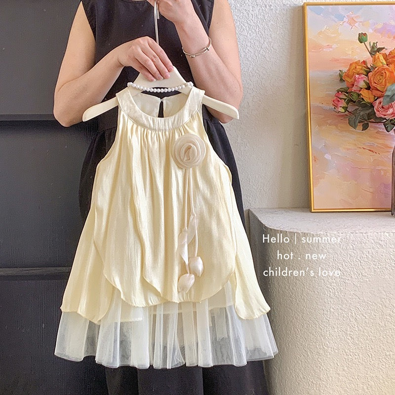 Yellow Petal Layered Dress with Tulle – Summer Style