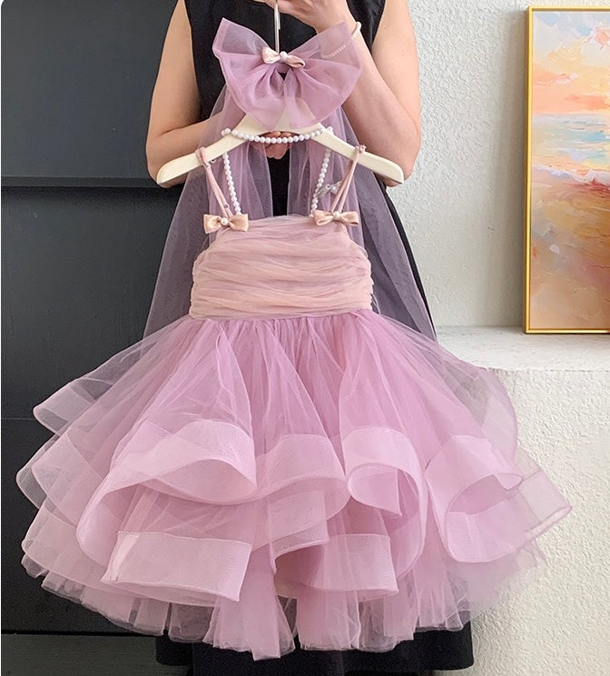 Lavender Princess Tulle Dress with Bows