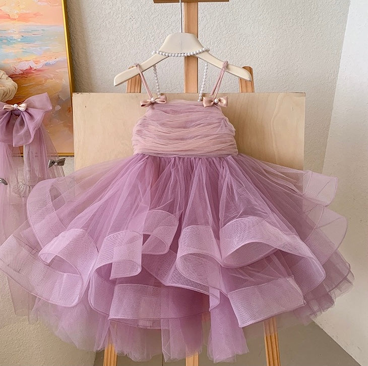 Lavender Princess Tulle Dress with Bows