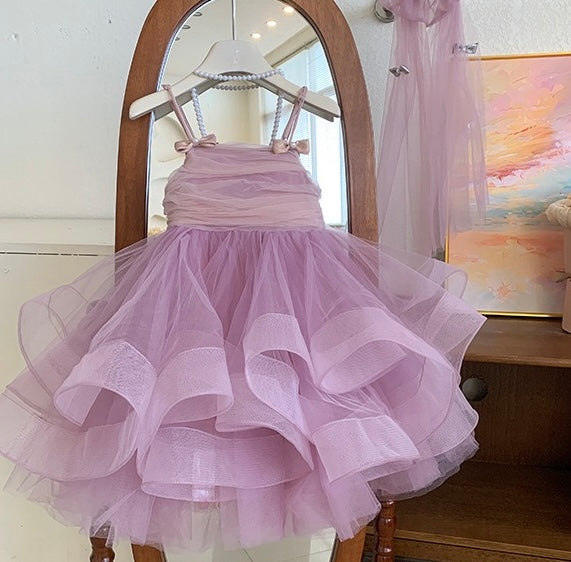 Lavender Princess Tulle Dress with Bows