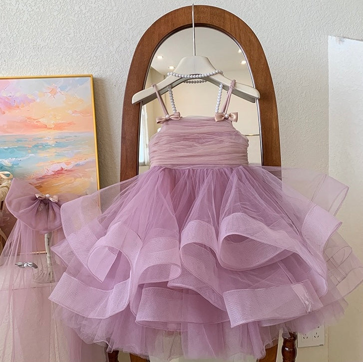 Lavender Princess Tulle Dress with Bows