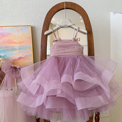 Lavender Princess Tulle Dress with Bows