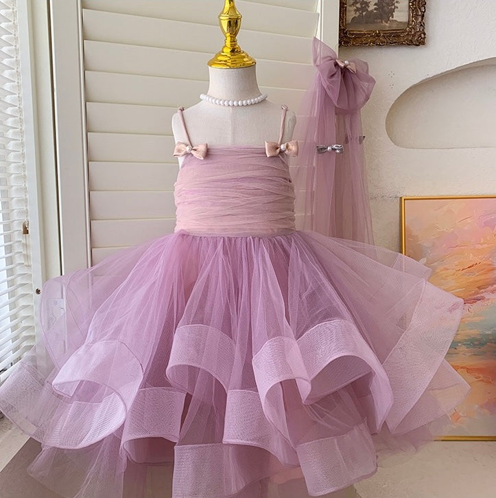 Lavender Princess Tulle Dress with Bows