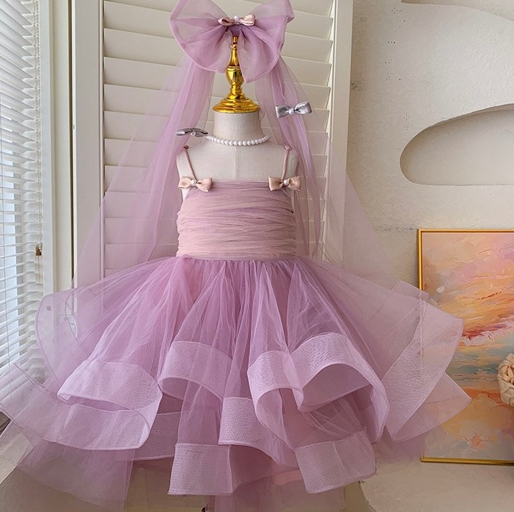 Lavender Princess Tulle Dress with Bows