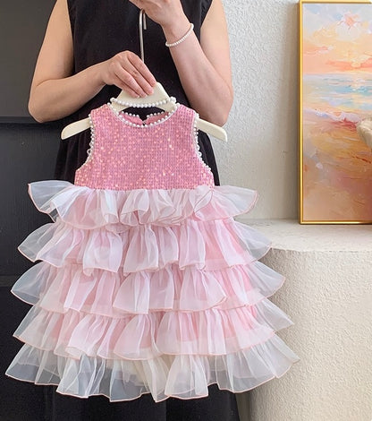 Pink Sequin & Ruffle Party Dress