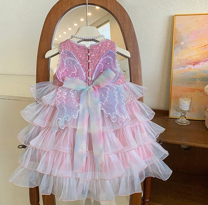 Pink Sequin & Ruffle Party Dress