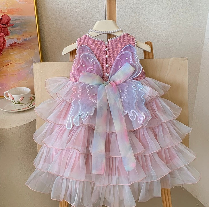 Pink Sequin & Ruffle Party Dress