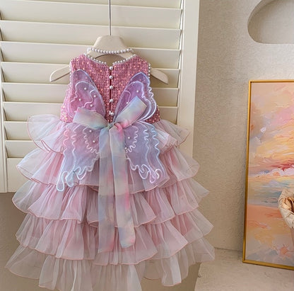 Pink Sequin & Ruffle Party Dress